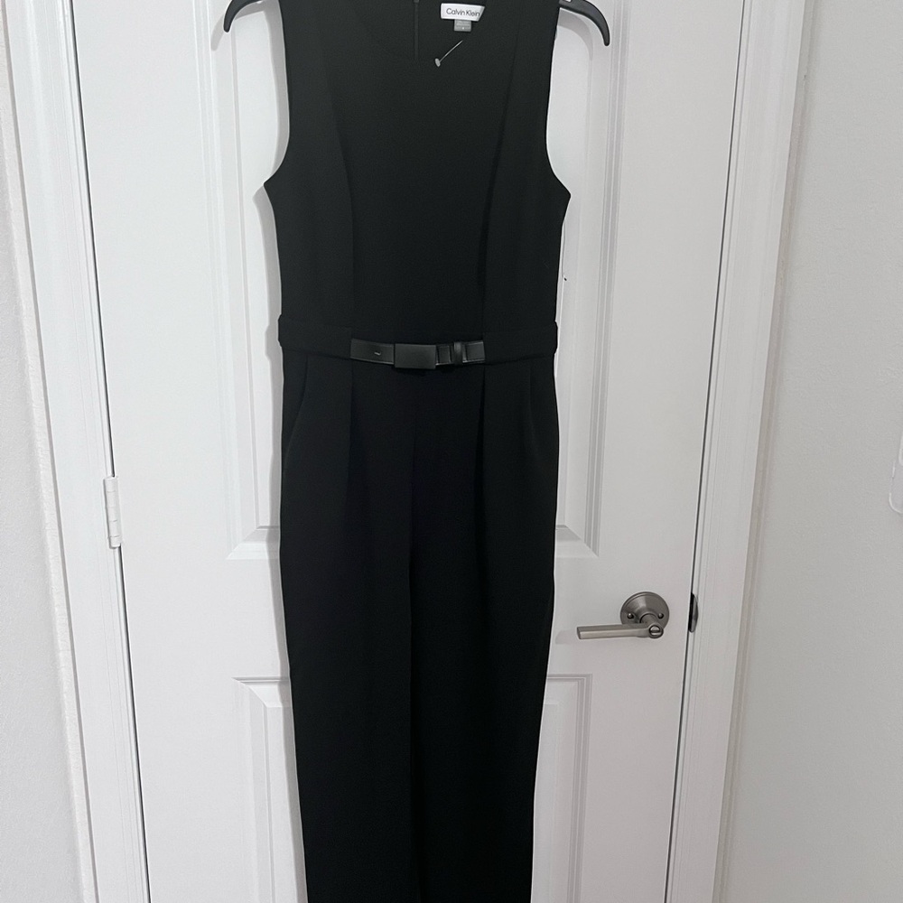Calvin Klein Elegant Black Belted Jumpsuit
